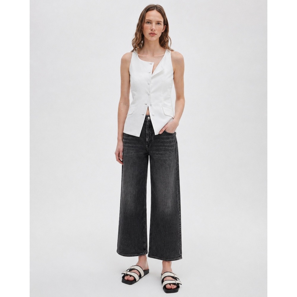 rag & bone Black Wide-Leg Denim Jumpsuit Pants
